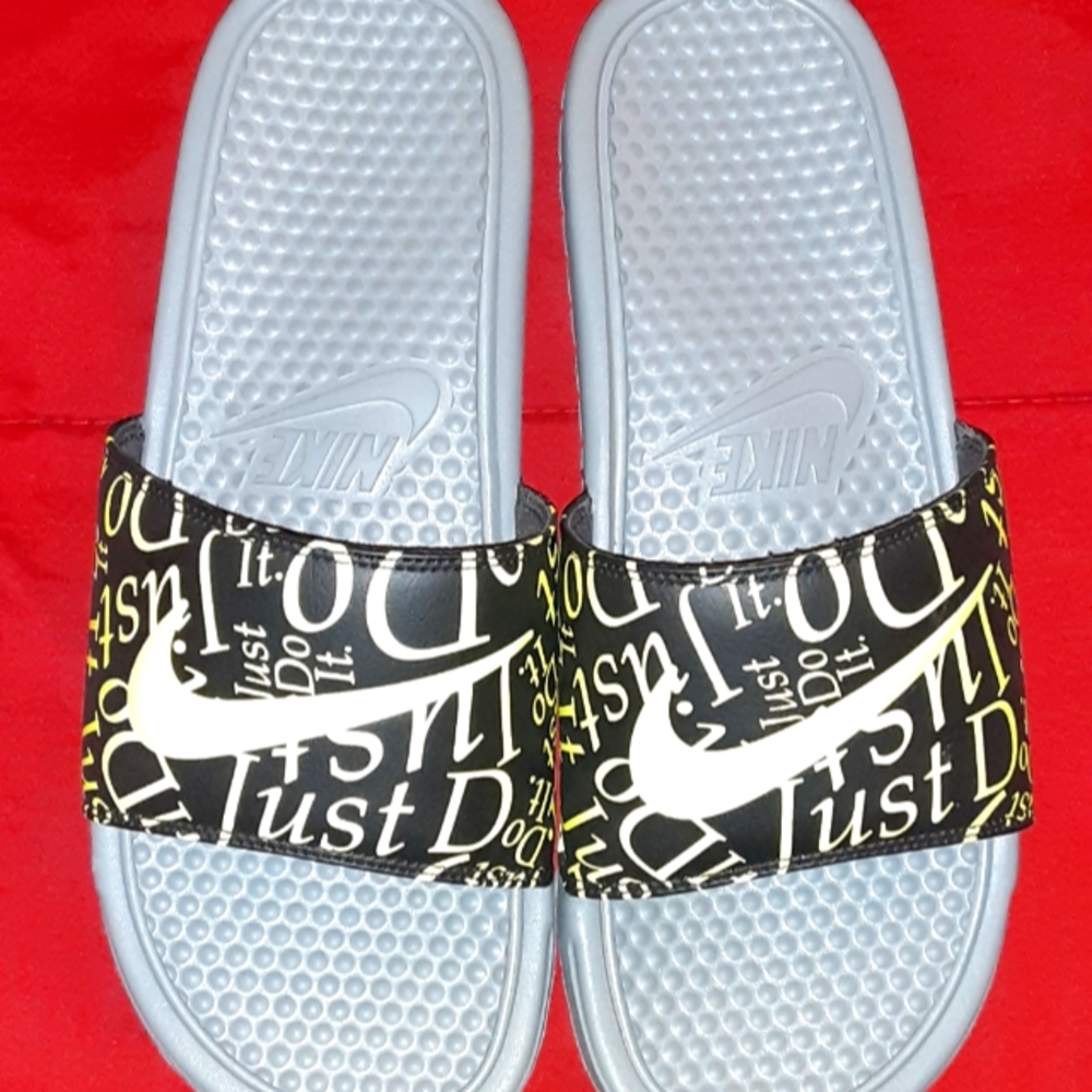 Grey Neon "Just Do It" Nike Slides Men's Size 11.